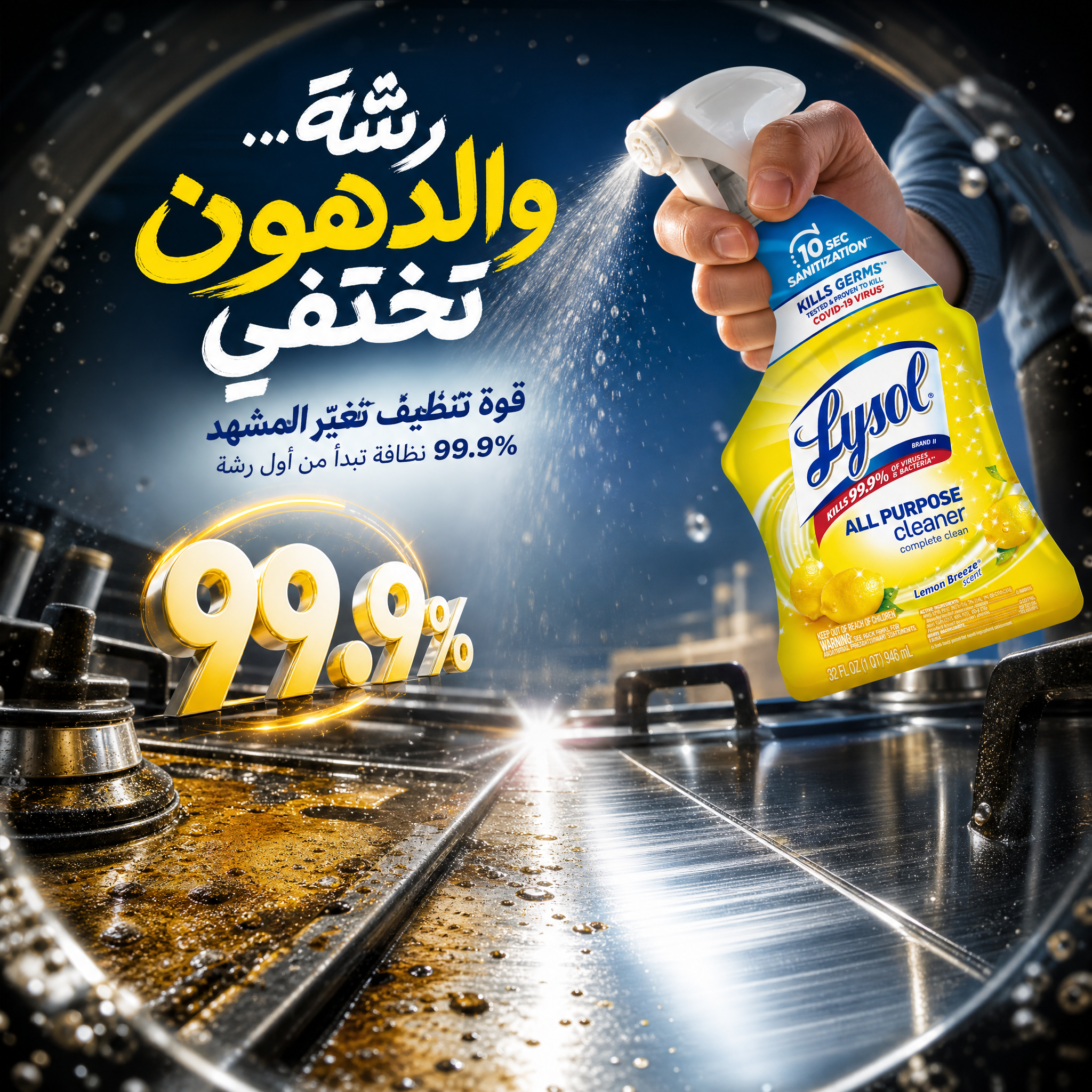 إعلان Lysol لإزالة الدهون وتنظيف أسطح المطبخ